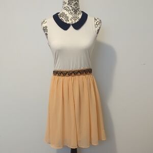 Maison Jules Cream and Peach Skater Dress with Navy Collar